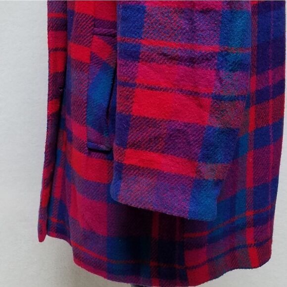 VINTAGE 1970s Dani Colby Pink Blue Plaid Recycled Wool Pleat Shoulder Jacket 18W - Picture 12 of 16